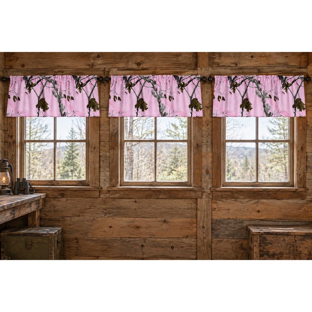 Realtree AP Pink Camo 3 Window Valances Curtain Topper Rustic Cabin Country